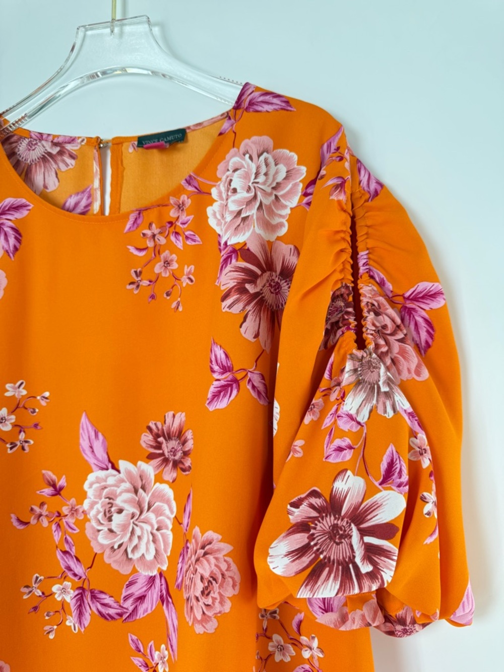 Vince Camuto Brielle Open Shoulder Balloon Sleeve Blouse Orange/Pink Size XL - Picture 3 of 14
